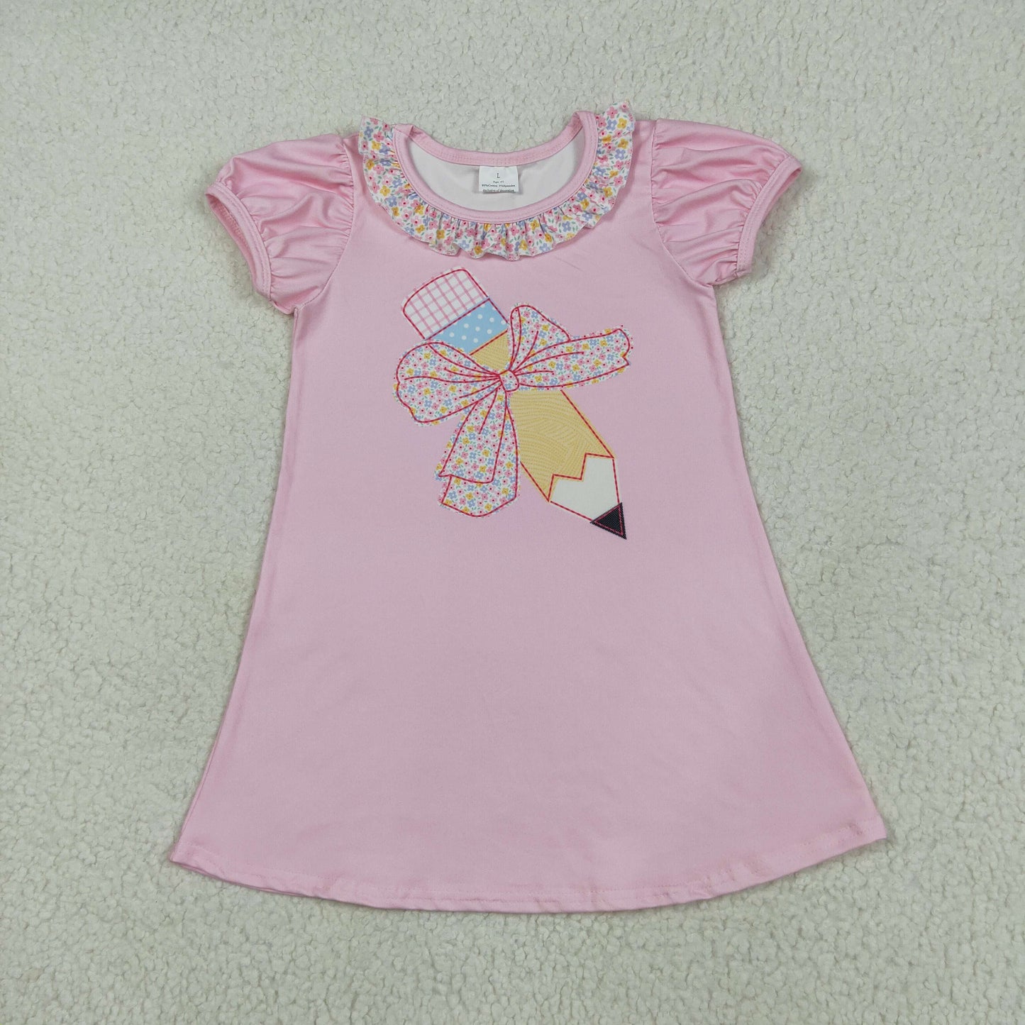 Baby Girls Peach Short Ruffle Sleeves Bow Pencil Top Dress