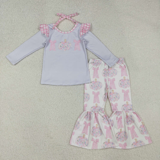 Baby Girls Pink Bow Pumpkin Bell Bottom Pants Outfit