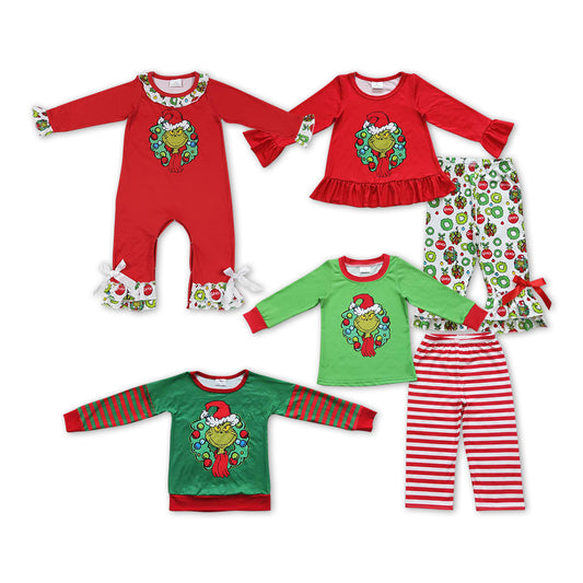 Baby Sibling Christmas  Green Face Outfit and Romper