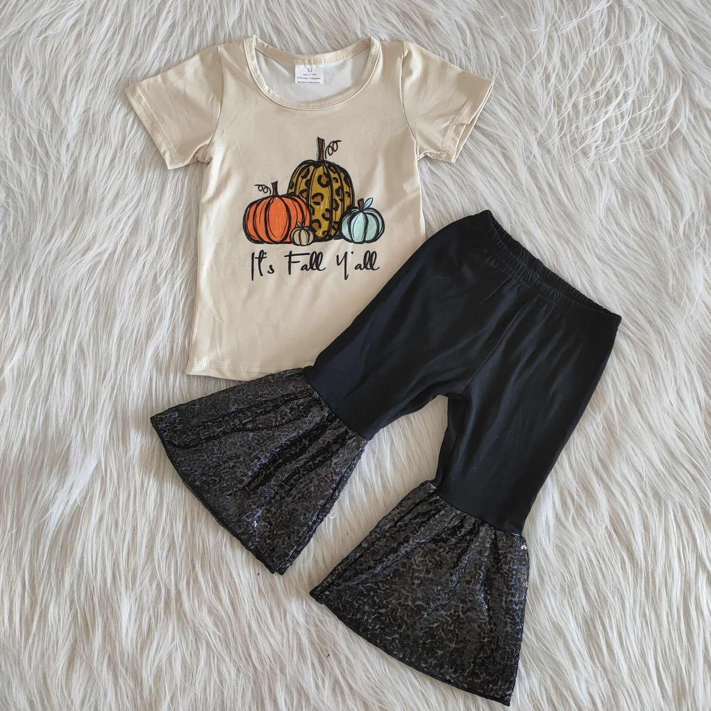 Short Sleeve Pumpkin Top Black Pants Set