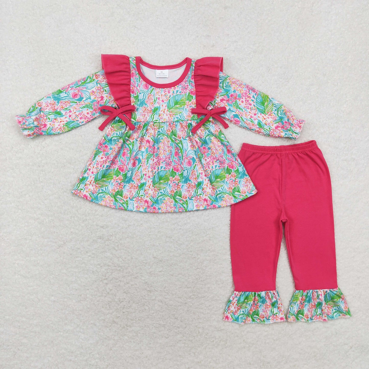 Baby Girls Pink Seaweed Tunic Ruffle Pants Clothes Sets