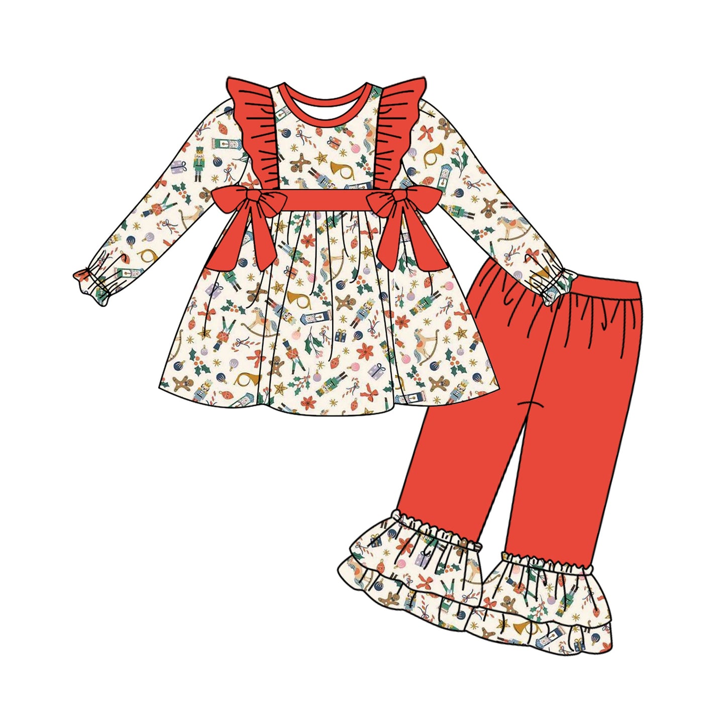 Toddler Girls Christmas Party Red Pants Set Pre-order 3 MOQ