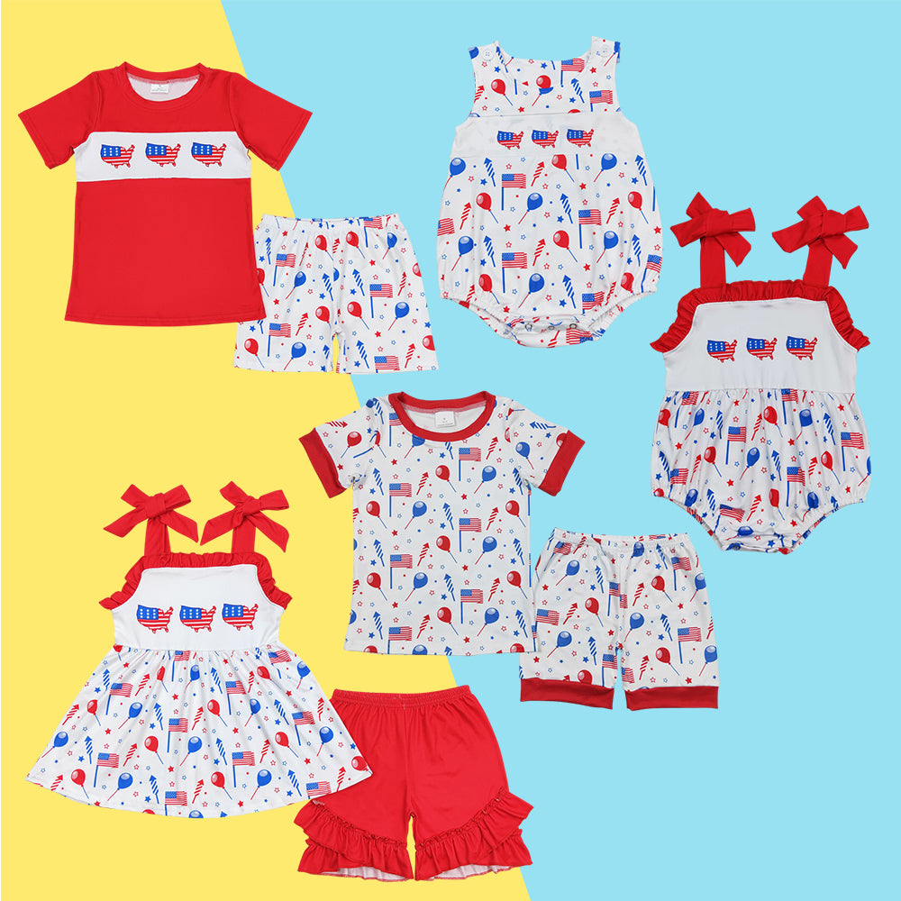 Baby Girls 4th Of July Flag Balloon Sibling Boys Rompers Shorts Clothes Sets