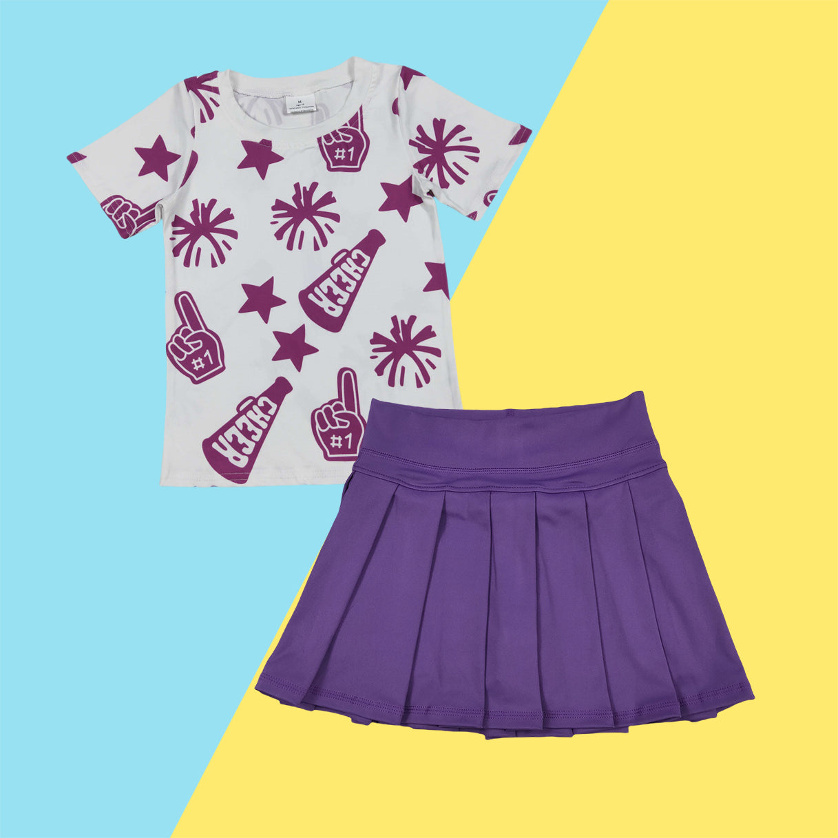 Kids Girls Summer Cheer Top Purple Yoga Skort Set