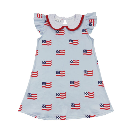 GSD0871 Kid Girls July 4th Blue Red Flag Dress