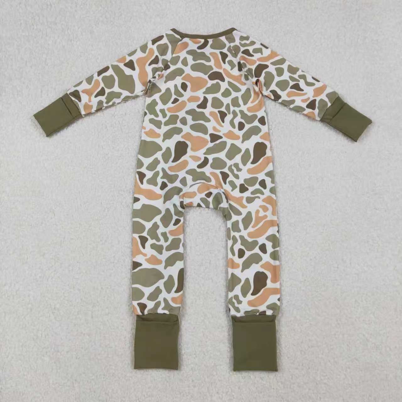 Sibling Baby Boys Green Camo Long Sleeve Pajama Set /Romper /Blanket