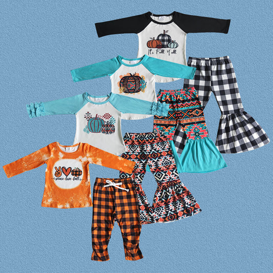 Kids Girls Fall Pumpkin Bell Bottom Pants Outfit $2.99