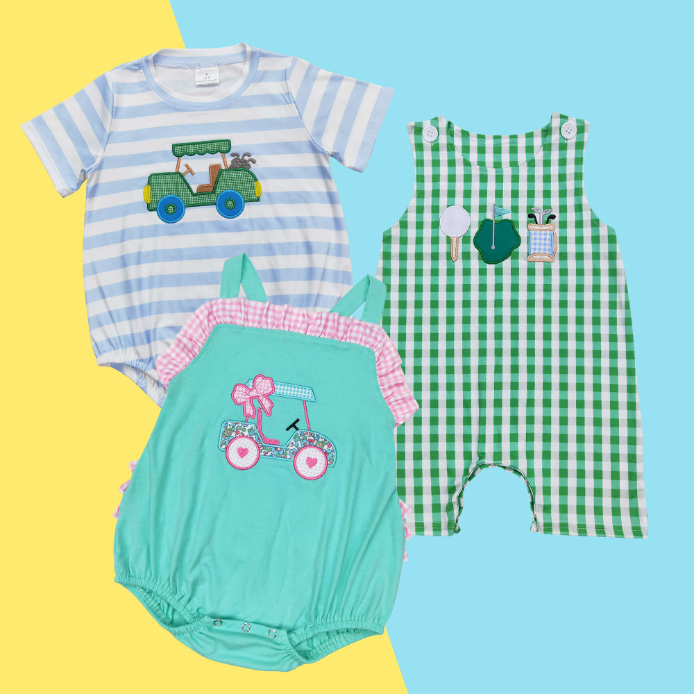 Summer Sibling Baby Embroidery Golf Romper