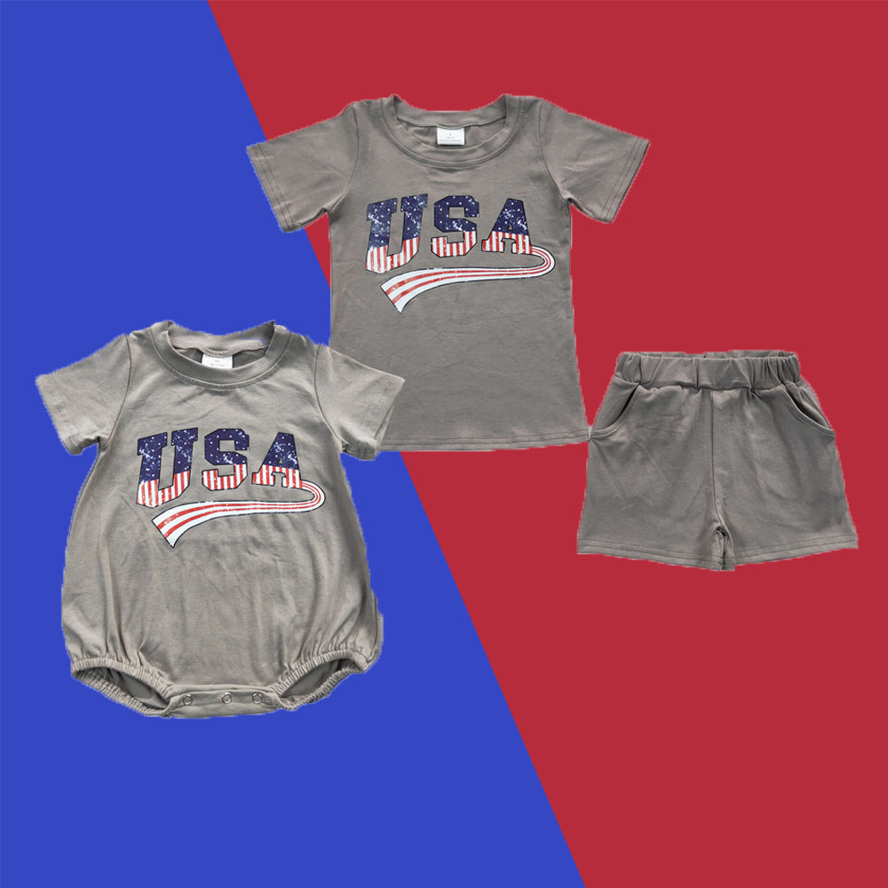 Sibling Baby Boys Brother USA July 4th Shorts Set Romper