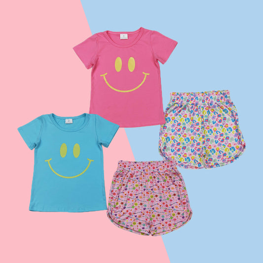 Sibling Vinyl Baby Girls Short Sleeves Smile Top Floral Shorts Sets