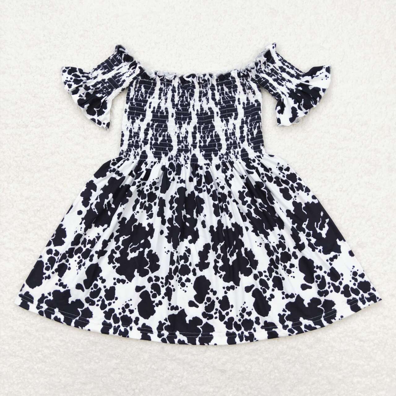 Summer Baby Girls Cow Print Smocked Dress