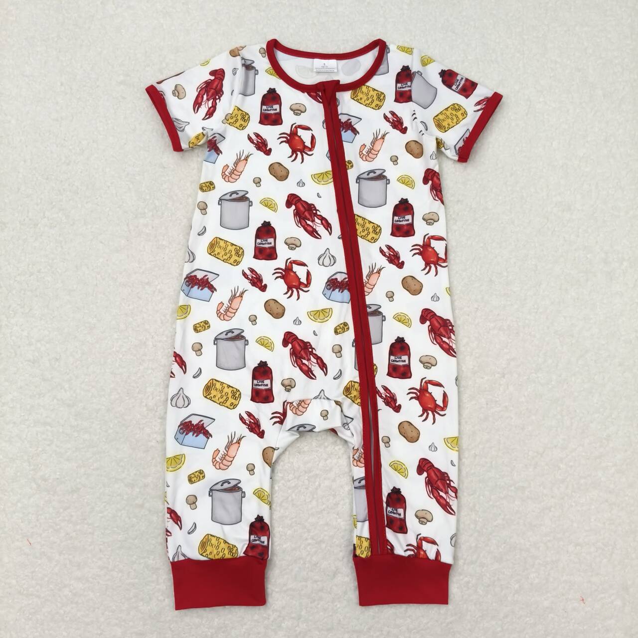 SR1339 Newborn Baby Boys Crayfish Short Sleeve Zipper Romper