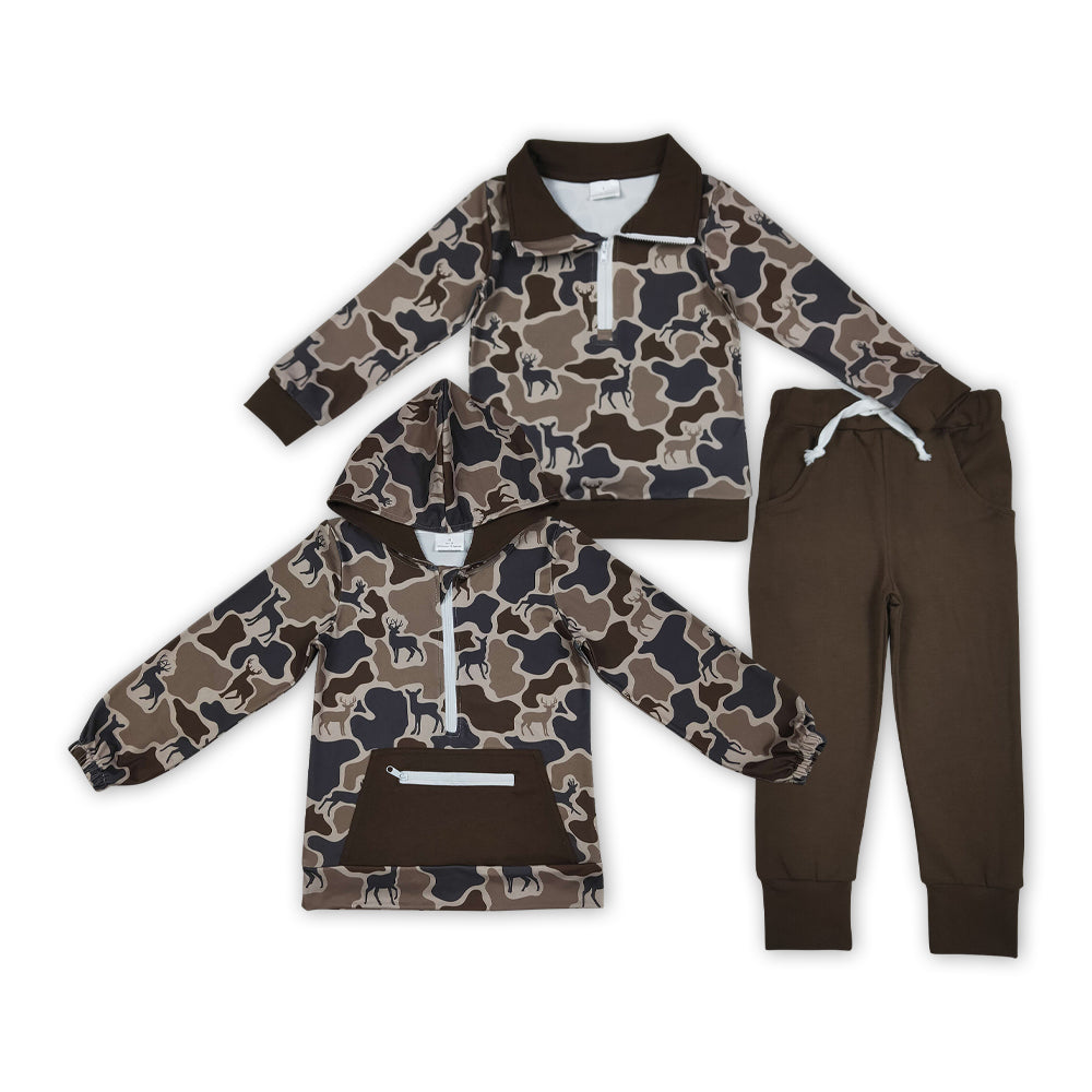 Sibling Boys Hunting Deer Camo Jogger set and hoodie top