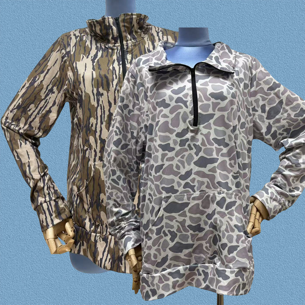 Adult Women Hunitng Camo Long Sleeve Zipper Pullover Top