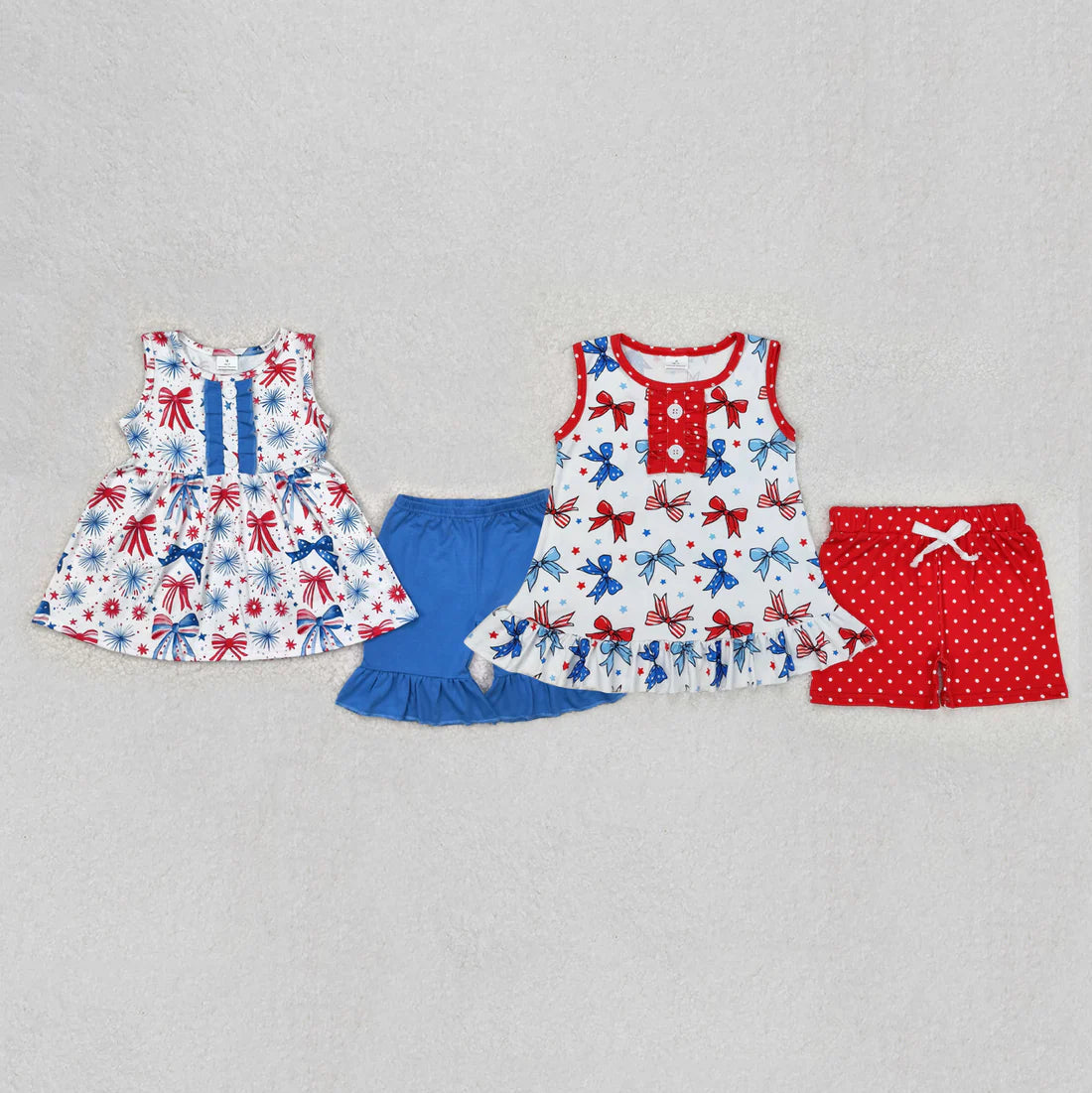 Sibling Toddler Girls 4th Of July Bows Tunic Shorts Set