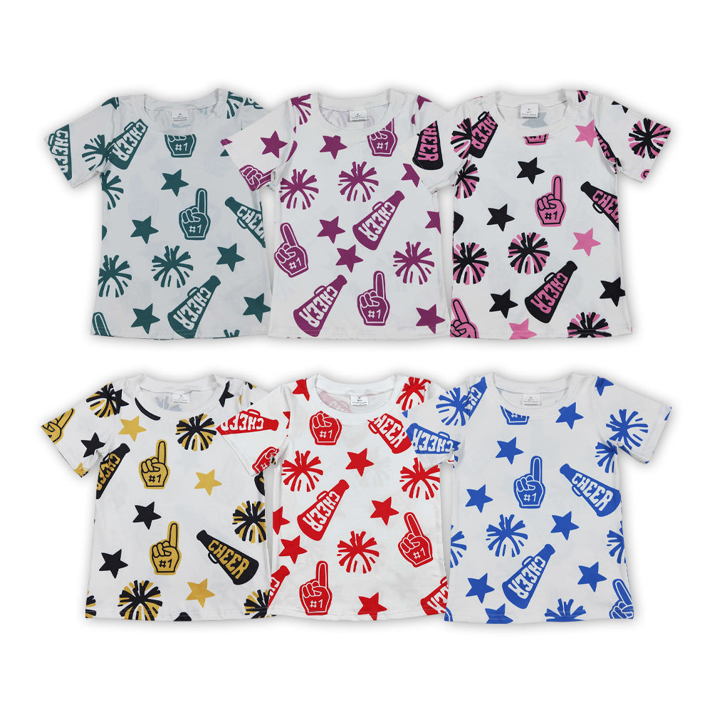 Baby Girls White Short Sleeves Cheer Stars Fireworks Shirts Top