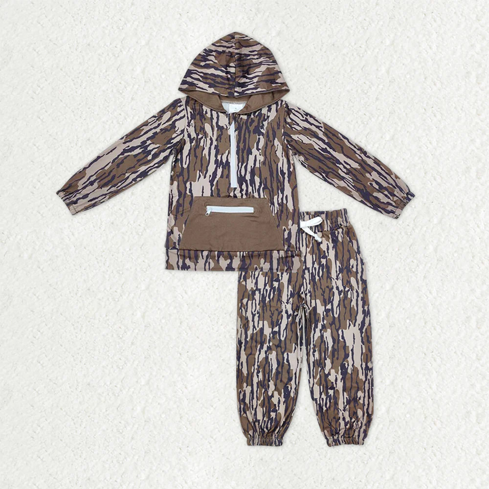 Sibling Baby Boys Jogger Set Camo Zipper Hooded Top +Pants Outfit