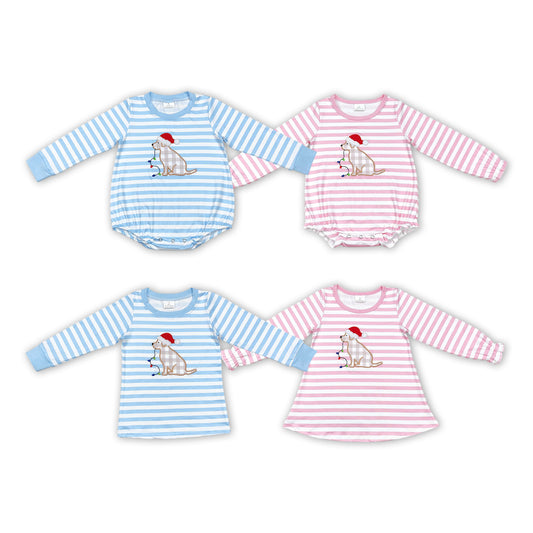 Baby Sibling Boys Girls Christmas Cute Dog Striped Top and Romper