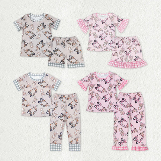 Sibling Baby Girls Trucks Deer Checked Sleeves Top Shorts Pants  Clothes Set