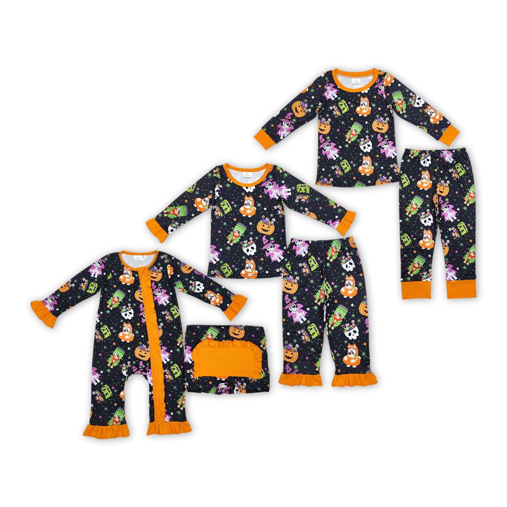 Sibling Girls Boys Halloween Carton Dog Pajama Set and Romper