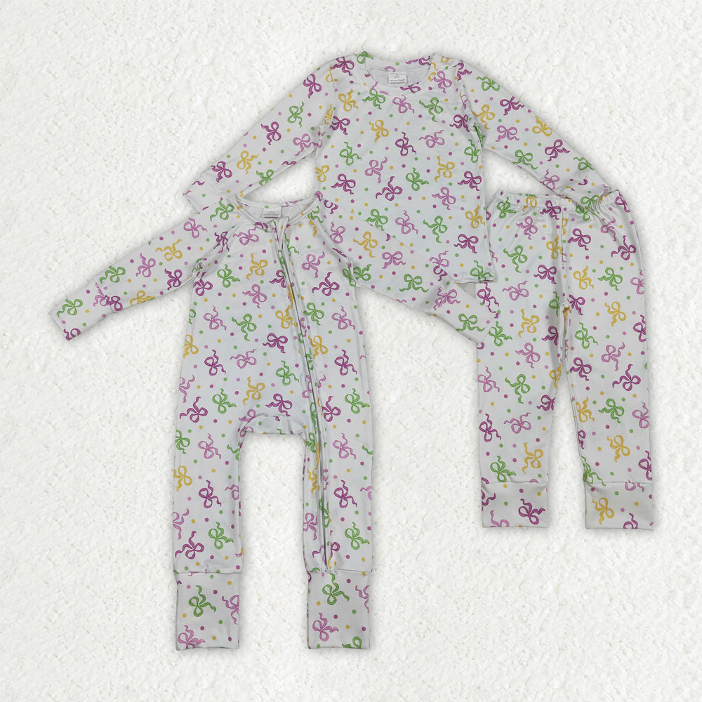Sibling Baby Girls Mardi Gras Bow Pajama Set/Romper