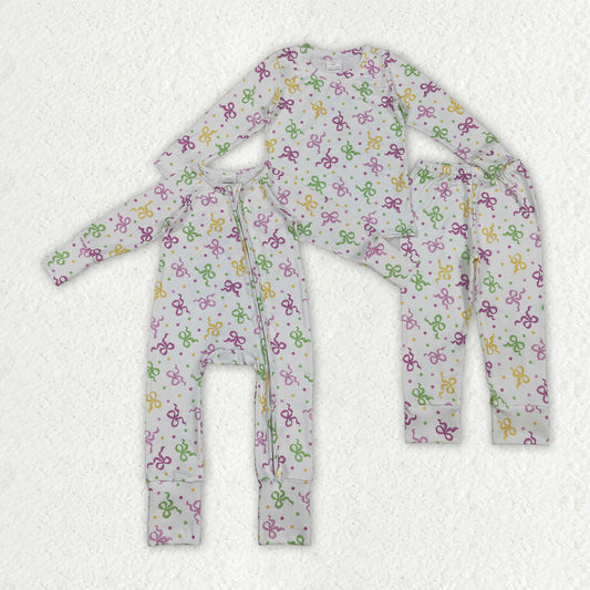 Sibling Baby Girls Mardi Gras Bow Pajama Set/Romper