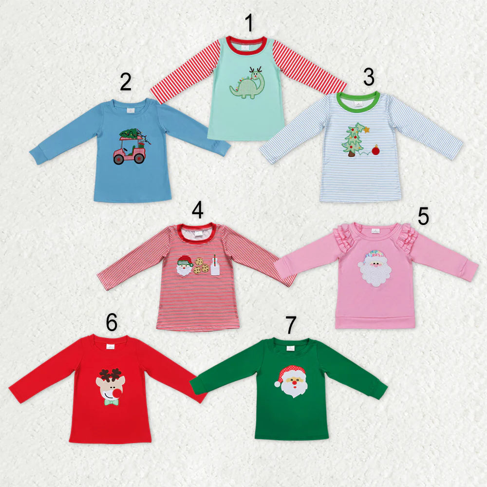 Sibling Baby Boys Chrismtas Applique Long Sleeve Shirts Top