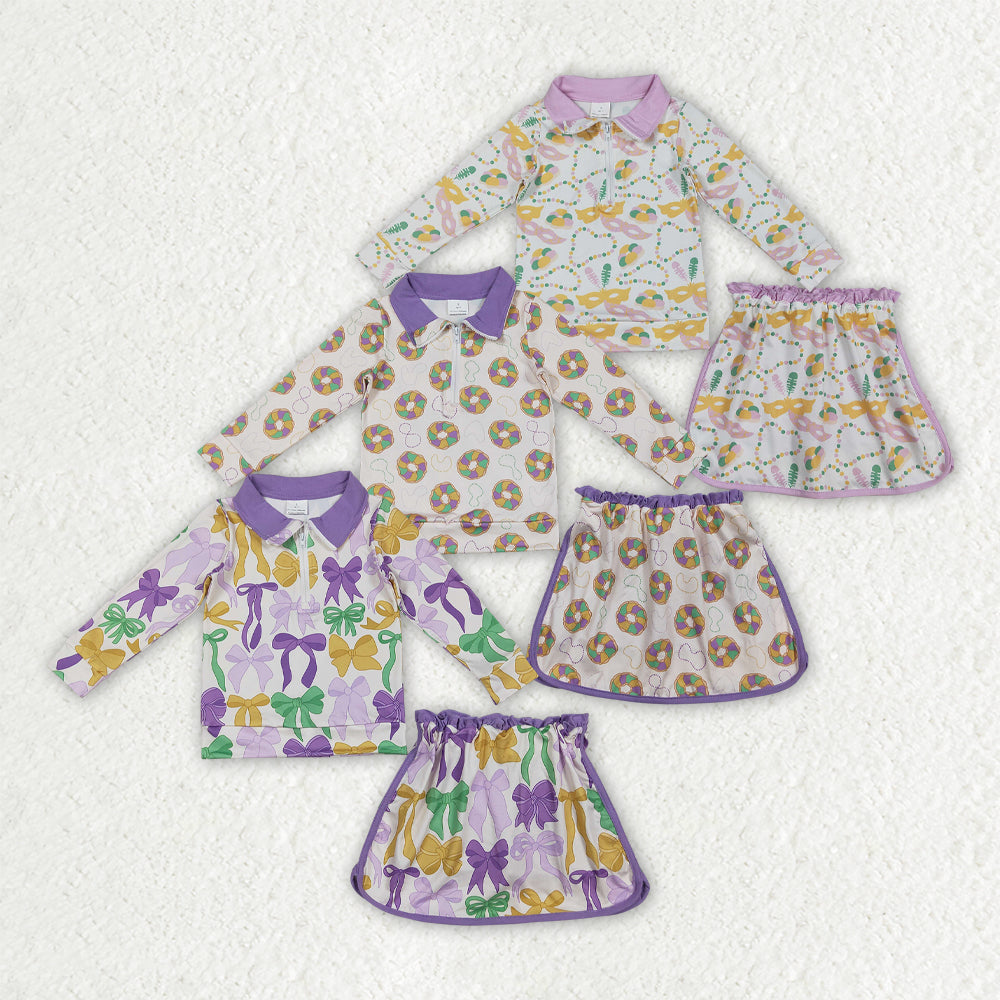 Sibling Baby Girls Mardi Gras Pullover Top With Skirt   Set