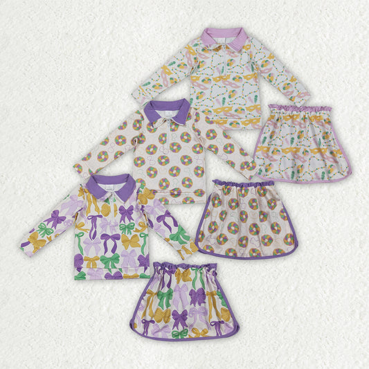 Sibling Baby Girls Mardi Gras Pullover Top With Skirt   Set