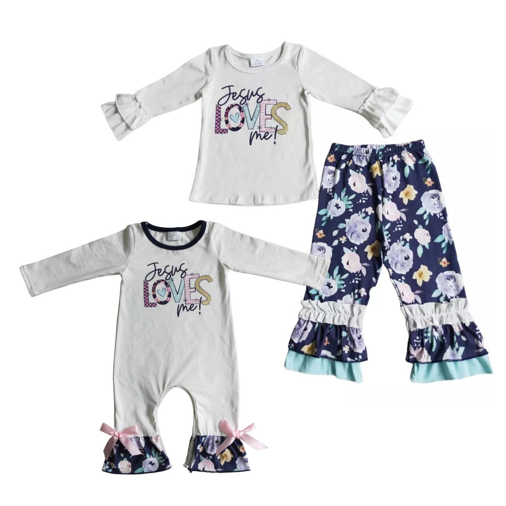 Jesus Love Me Baby Girls Sister Floral Pants Set and Romper On Sale