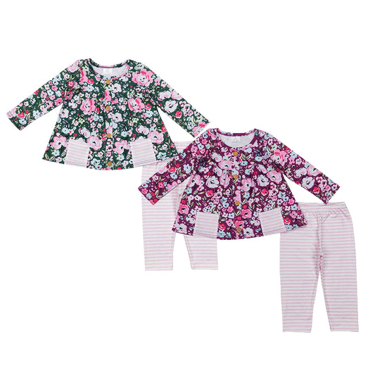 Baby Girls Sister Floral Long Sleeve Tunic Top Striped Legging Set