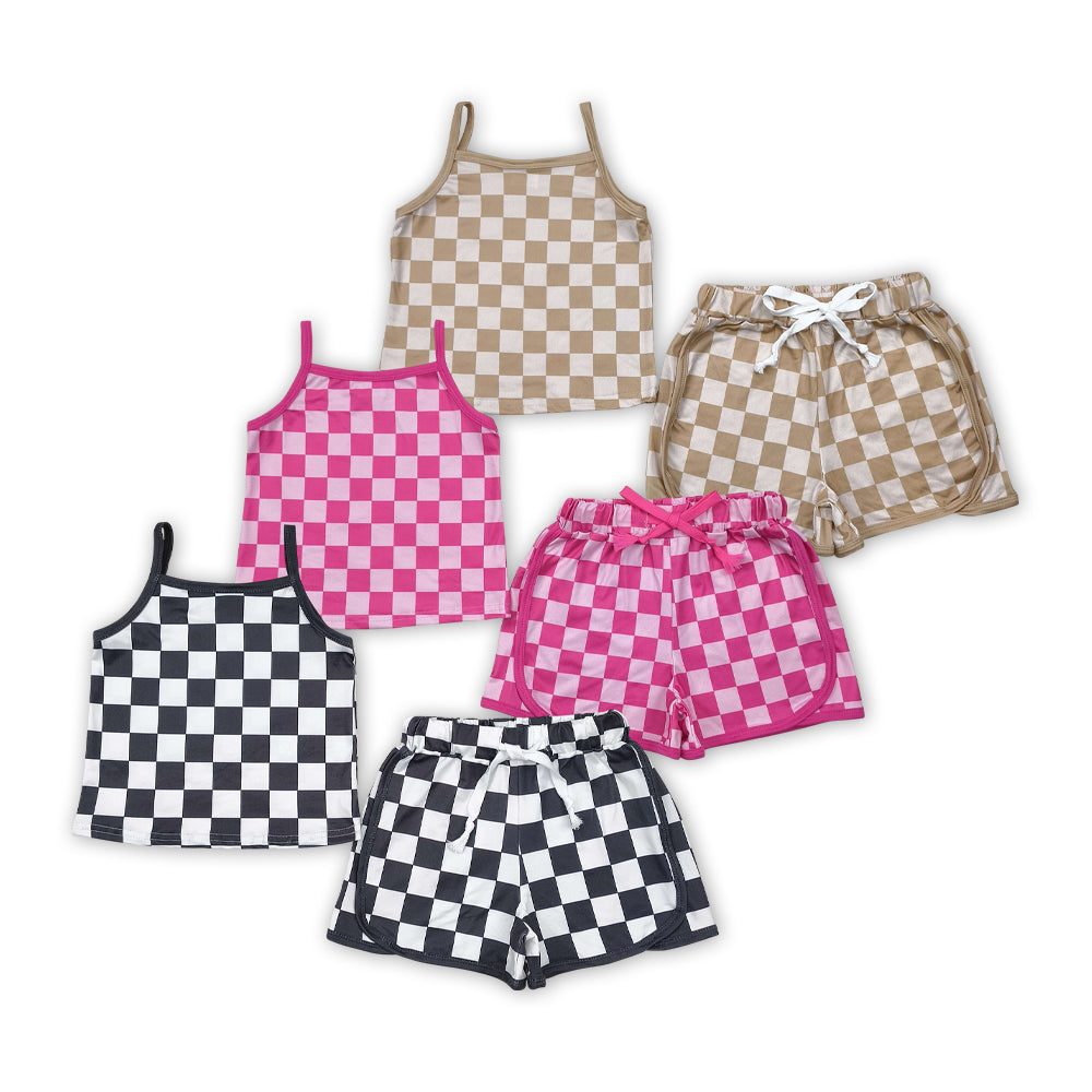 Summer Baby Girls Sisters Checker Straped Top Shorts Set