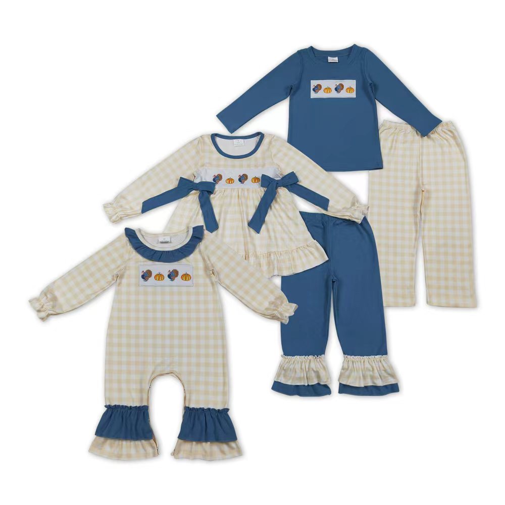 Thankgiving Applique Turkey Outfit /Romper For Sibling