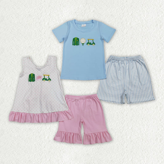 Sibling Baby Girls Boys Embroidery Golf Shorts Outfit