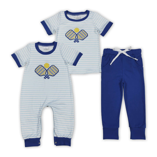 Baby Girls Sibling Embroidery Tennis Racket Pants Set / Romper