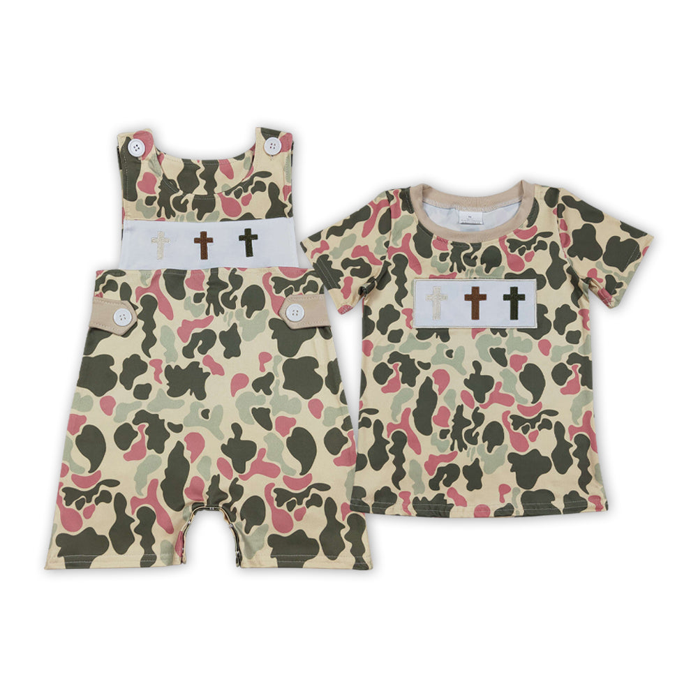Easter Sibling Baby Girls  Cross Camo Romper T-shirt Top