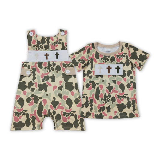 Easter Sibling Baby Girls  Cross Camo Romper T-shirt Top