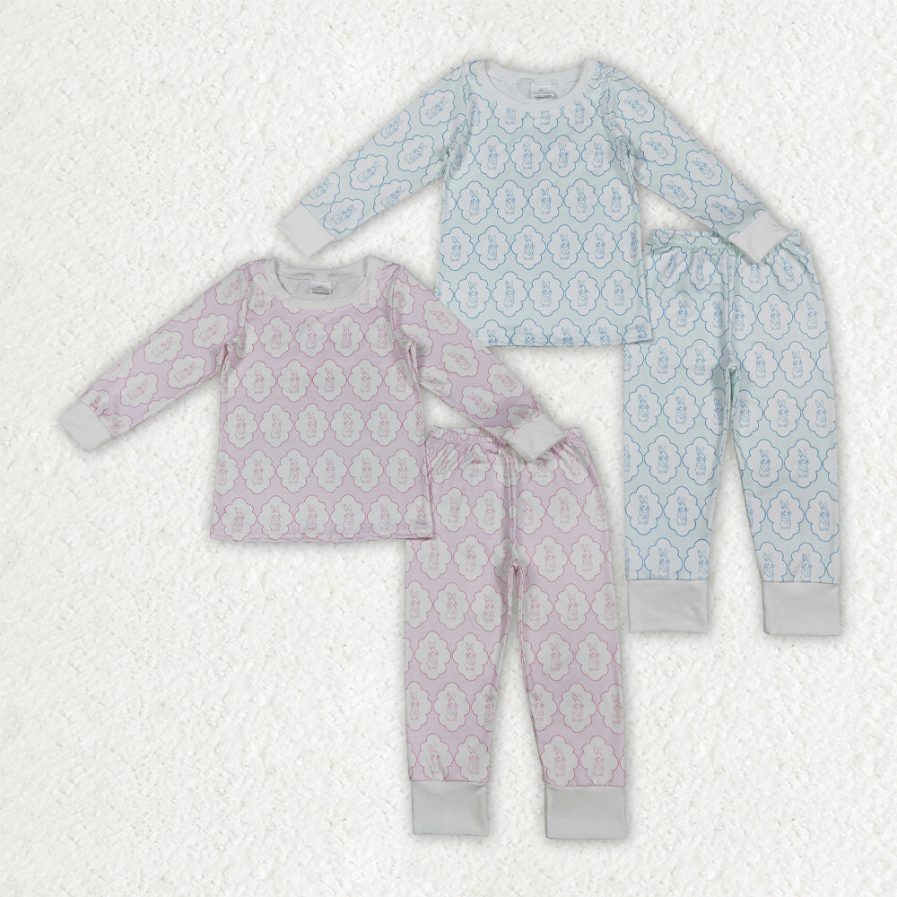 Baby Girls Boys Sibling  Easter Rabbits Long Sleeve Pajama Set