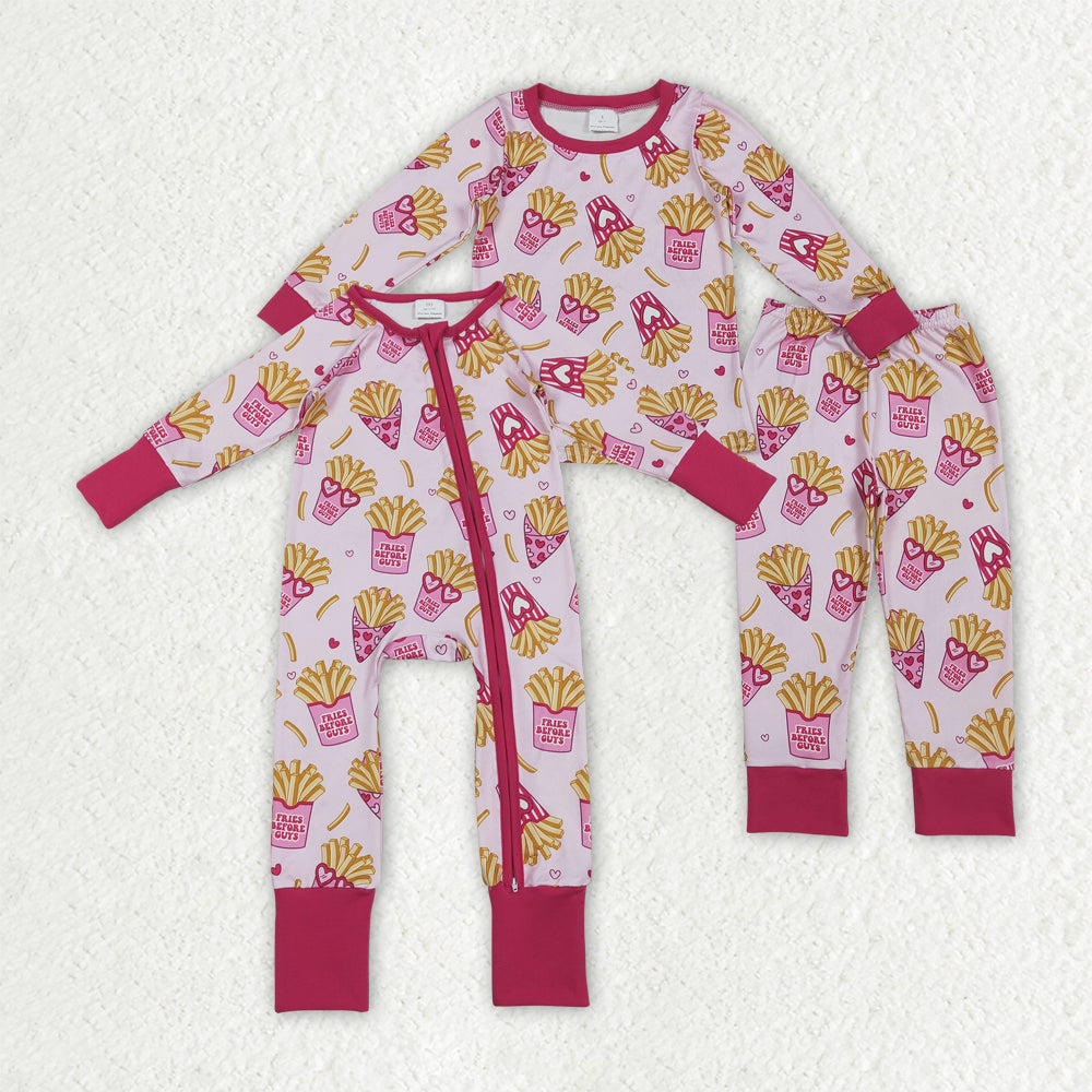 Sibling  Baby Girls Fries Before Cuys Pajama set/Zipper Romper