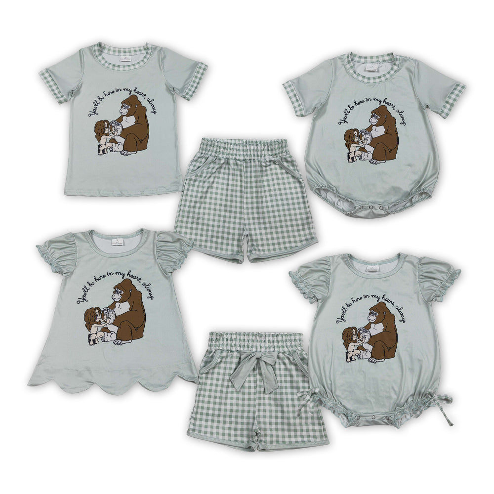 You'll be here in my heart ,always sibling girls boys shorts set /romper