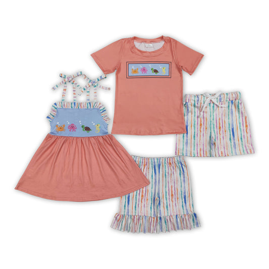 Baby Sibling Sea Animals Shorts Set Summer