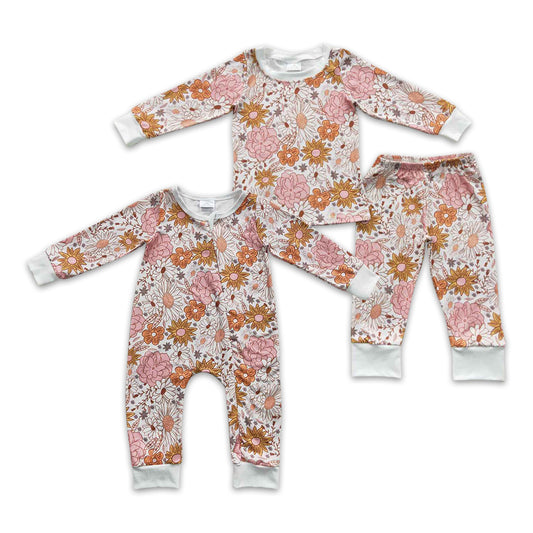 Baby Girls Sister Pink Floral Jumpsuit and Romper