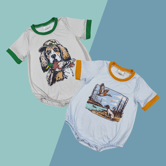 Baby Boys Sibling Hunting Season Short Sleeve Bubble Romper