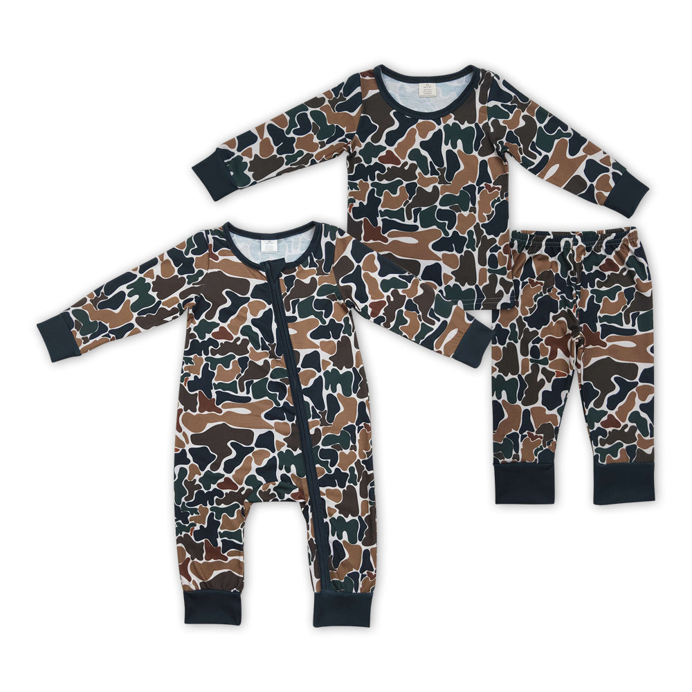 Baby Sibling Boys Brother Brown Camo Bamboo Pajama and Romper