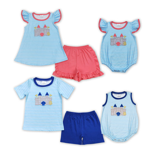 Sibling Baby Girls Boys  Beach Castle Outfit and Romper