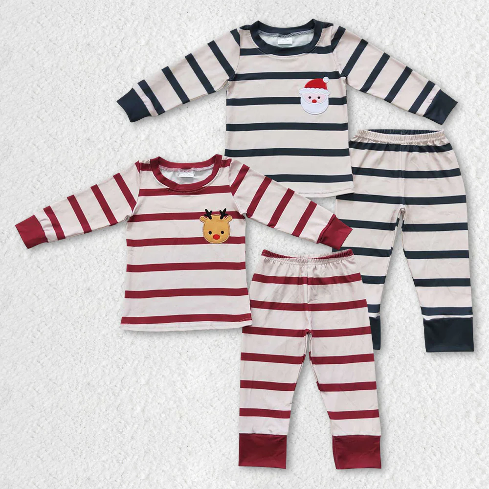 Toddler Baby Sibling Christmas Elk Santa Striped Pajama Set