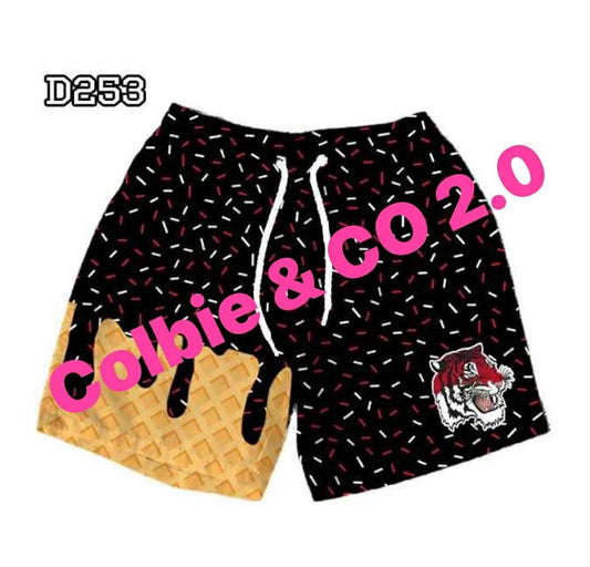 Preorder 5 MOQ Baby Boys Ice Cream Black Color Tiger Shorts Sport Team