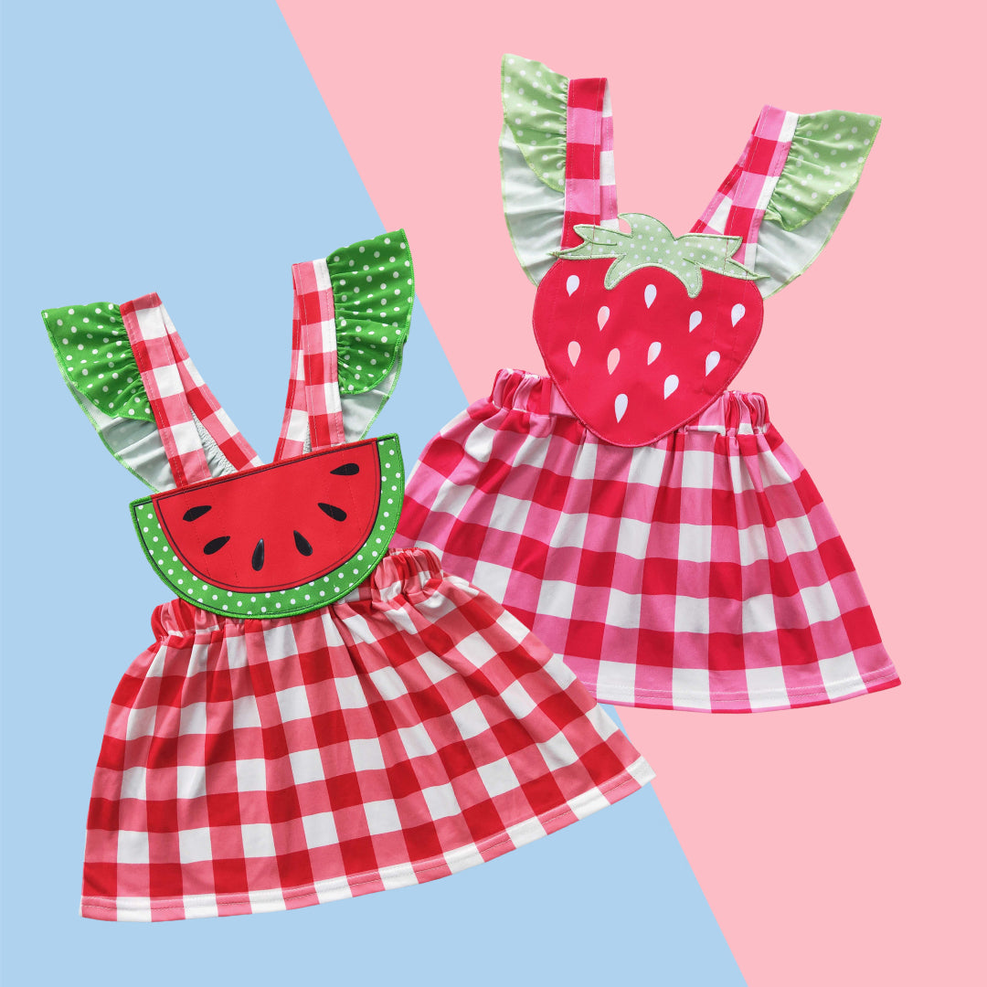 Summer Girls Sibling Embroidery Strawberry Watermelon Dress On Sale
