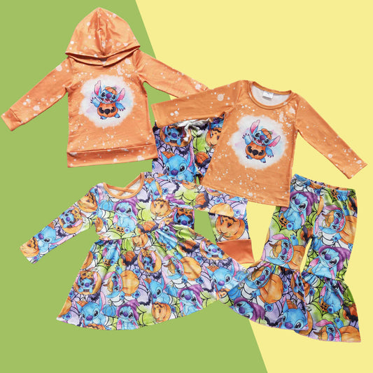 Sibling Halloween Carton Animal Hoodie Jogger Set and Dress