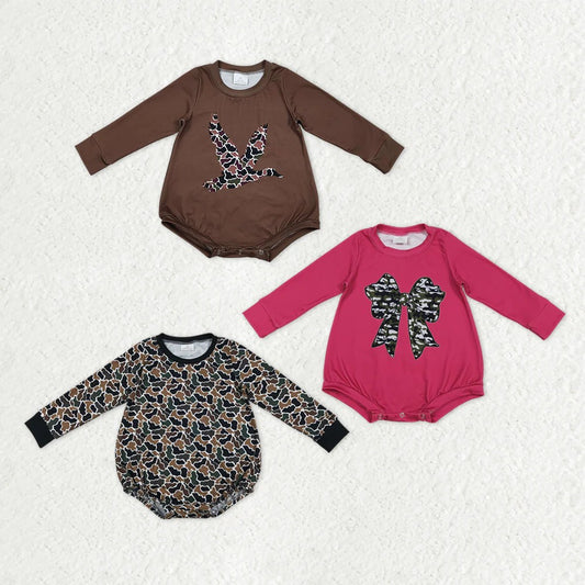 Sibling Baby Girls & Boys Camo Bow Duck Long Sleeve Romper